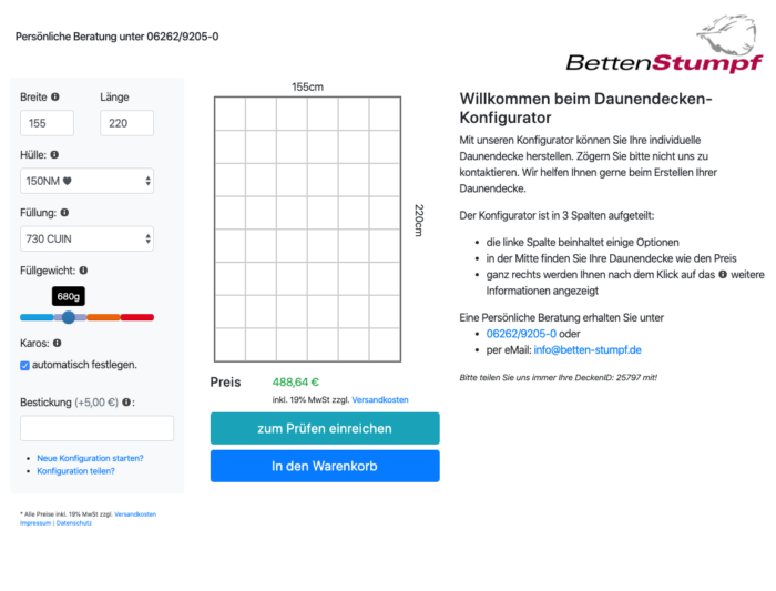 Daunendecke Konfiguration b6824 – Bild 1