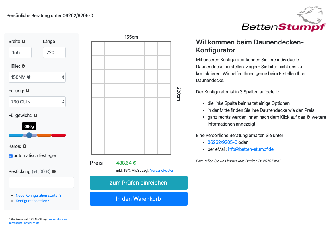 Daunendecke Konfiguration 47136